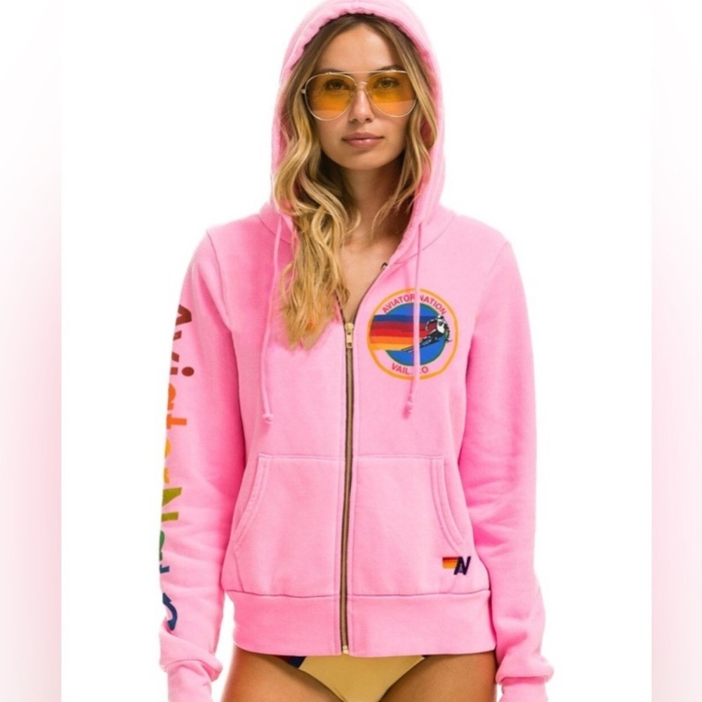 pink aviator nation zip up hoodie size XL
